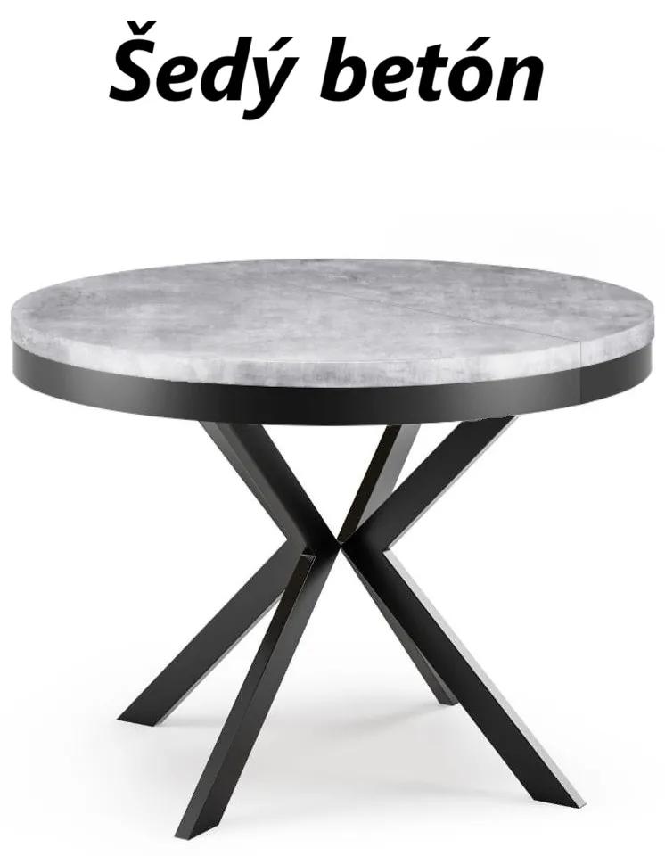 Okrúhly rozkladací jedálensky stôl MARION PLUS 120cm - 196cm Kominácia stola: šedý betón - grafitové nohy