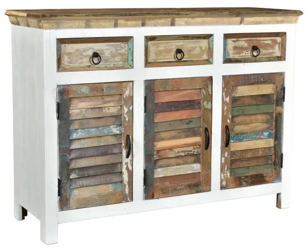 furniture-nabytek.cz - Masívna komoda Perth z recyklovaného dreva, lakovaná, biela/barevná – 125×42×90 cm