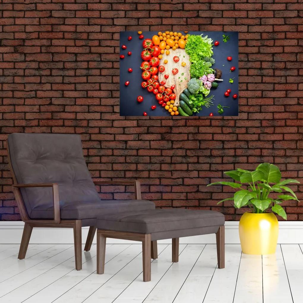 Sklenený obraz - Stôl plný zeleniny (70x50 cm)