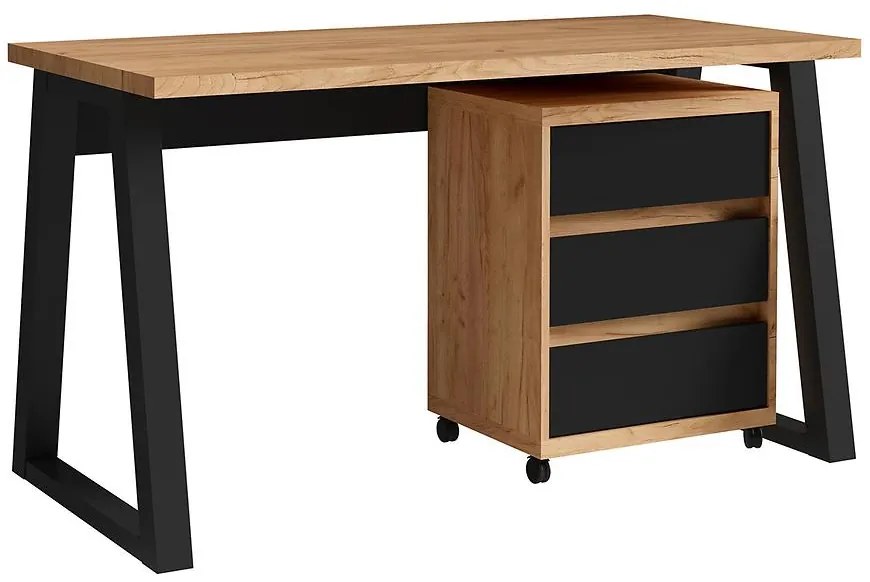 Set Iga I Písací stôl + Skrinka na kolieskach Dub Craft / čierna Mat