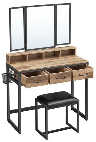 Toaletný stolík s 3-dielnym skladacím zrkadlom RVT004B50