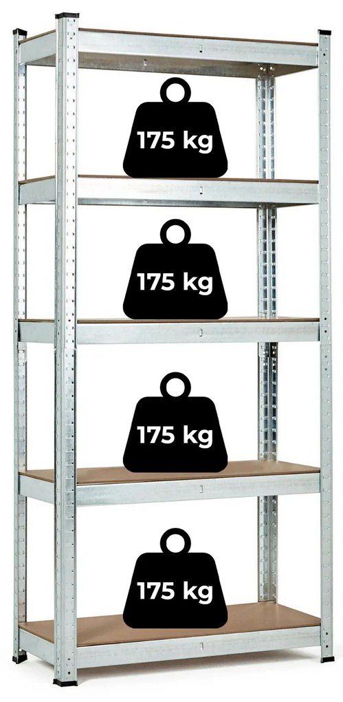 Skladový regál 180x90x40 cm, pozinkovaný kov, 5 políc, nosnosť 875 kg, ModernHome