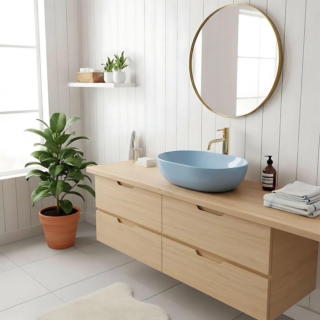 Rea Lisa, umývadlo na dosku 490x350x140 mm, svetlá modrá lesklá, REA-U6620