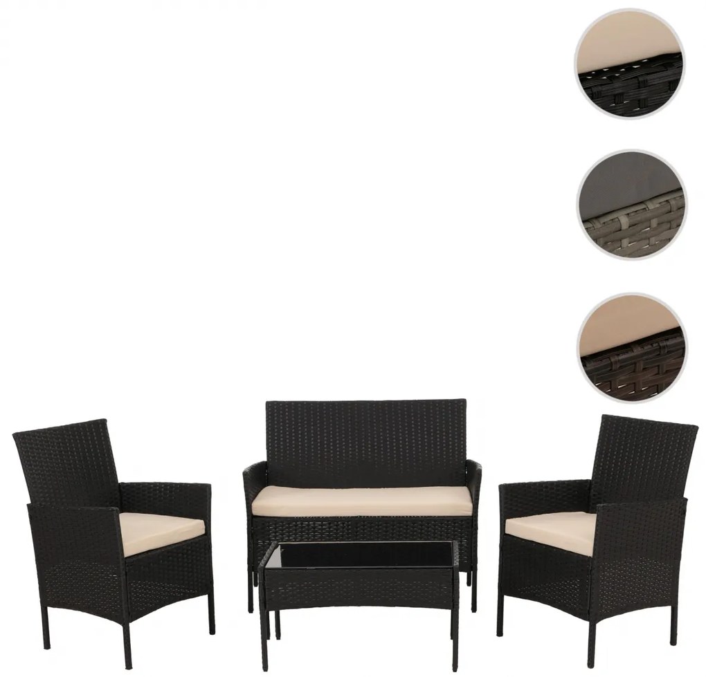 Záhradná súprava 2 kresiel, pohovky a stolíka HWC-N98 - hnedá, vankúš krémová