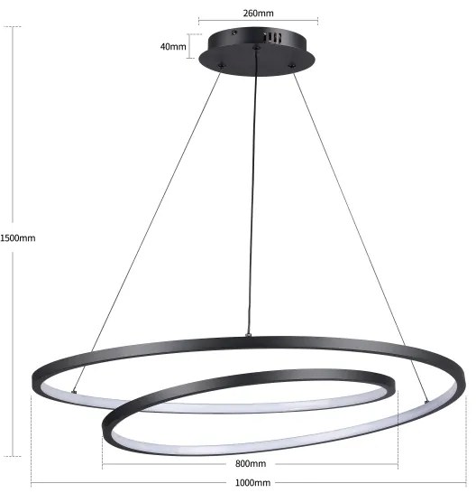 Brilagi-LED Stmievateľný závesný luster TWISTER LED/105W/230V pr.100 cm čierny + diaľkové ovládanie