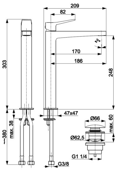 KFA Armatura 4522-712-61 - Umývadlová batéria s odtokom MALAGA, 30,3 cm, metalická šedá