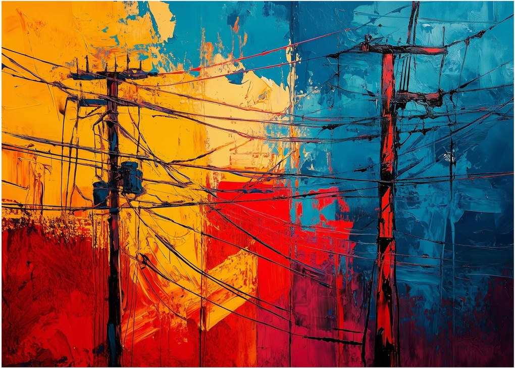 Sklenený obraz - Abstraktné elektrické vedenie (70x50 cm)