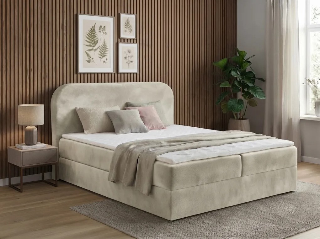 Čalúnená posteľ boxspring FORENA 160x200 cm krémová Matrac: Matrac Bonell pružinový