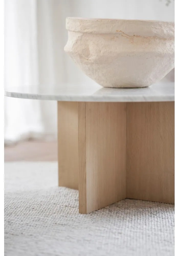 Bielo-hnedý mramorový okrúhly konferenčný stolík 90x90 cm Brooksville - Rowico