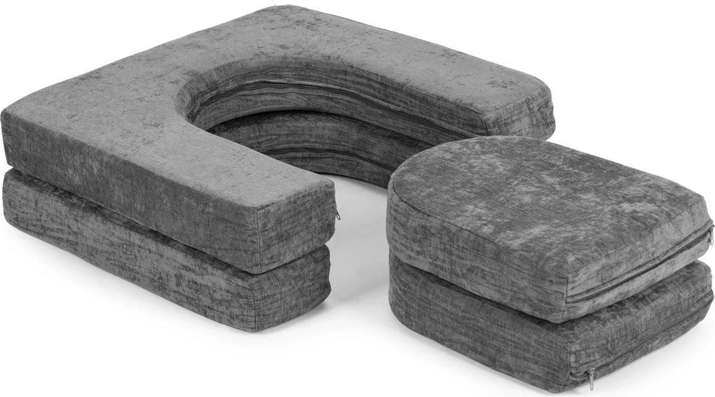 Modulárna rozkladacia pohovka pre deti veľká 2-miestna DIY 10 mäkkých vankúšov šenilová látka - sivá ECOTOYS