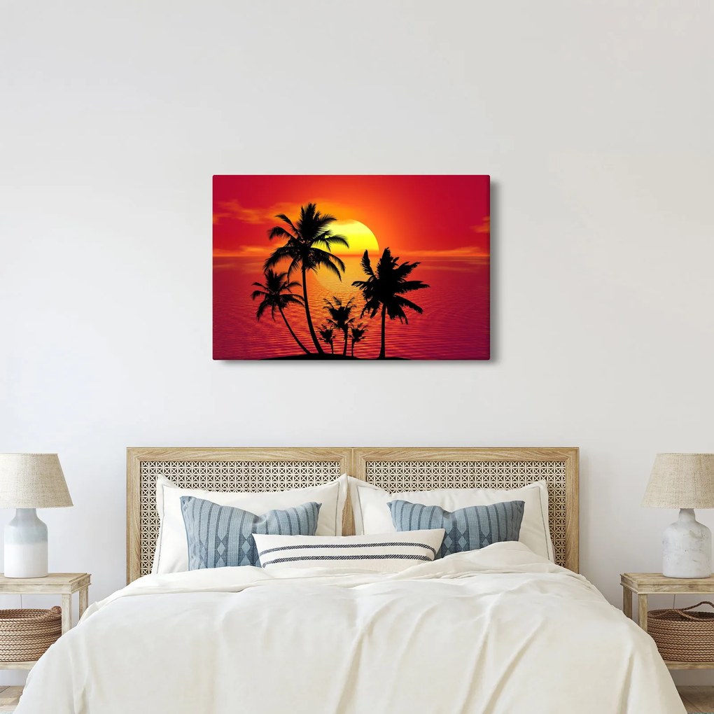 Obraz siluety ostrova s palmami (90x60 cm)