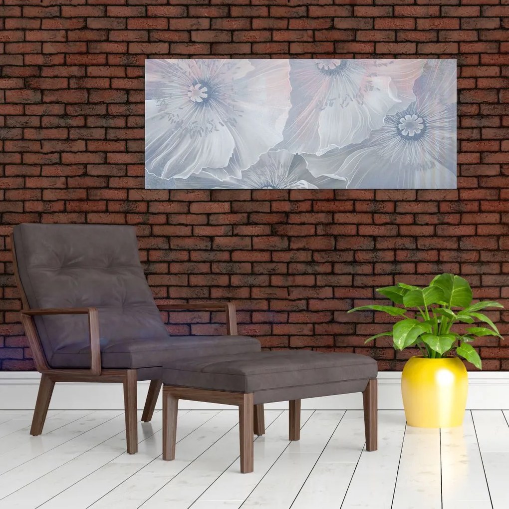 Obraz - Modré kvety na stene (120x50 cm)