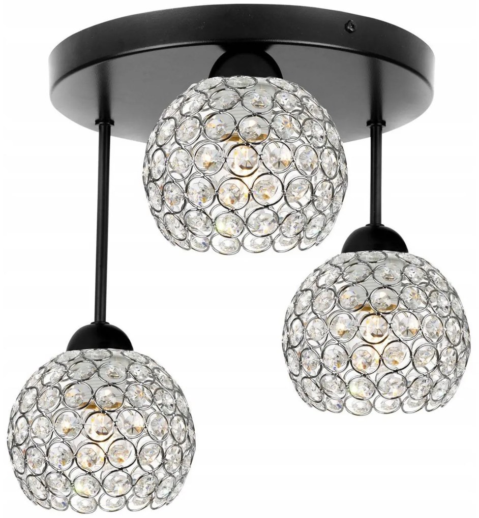 Stropné svietidlo Crystal, 3x strieborné krištáľové tienidlo, o