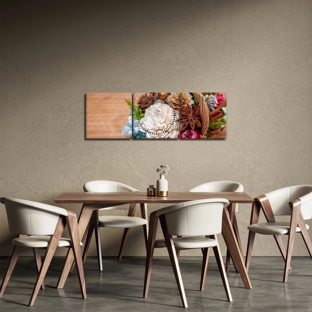 Obraz prúteného koša (s hodinami) (90x30 cm)