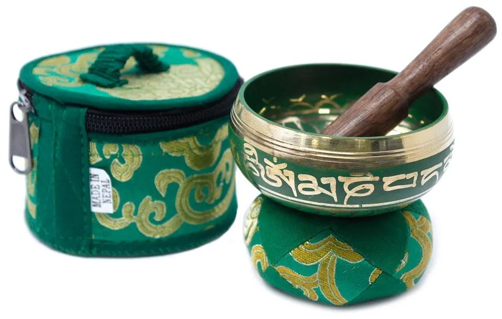 Tibetská spievajúca miska - darčeková sada Farba: Zelená