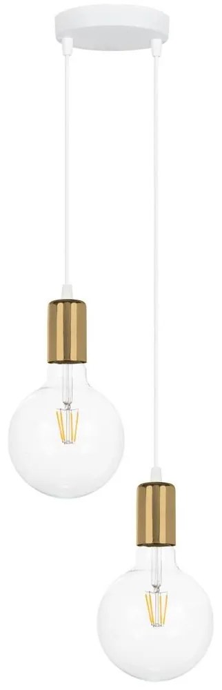 Luster na lanku MIROS 2xE27/60W/230V guľatý biela/zlatá