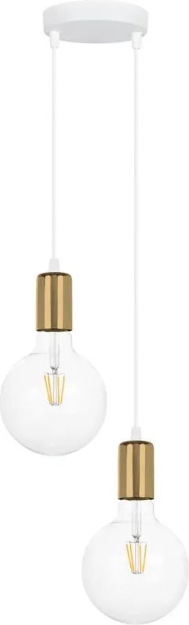 Luster na lanku MIROS 2xE27/60W/230V guľatý biela/zlatá