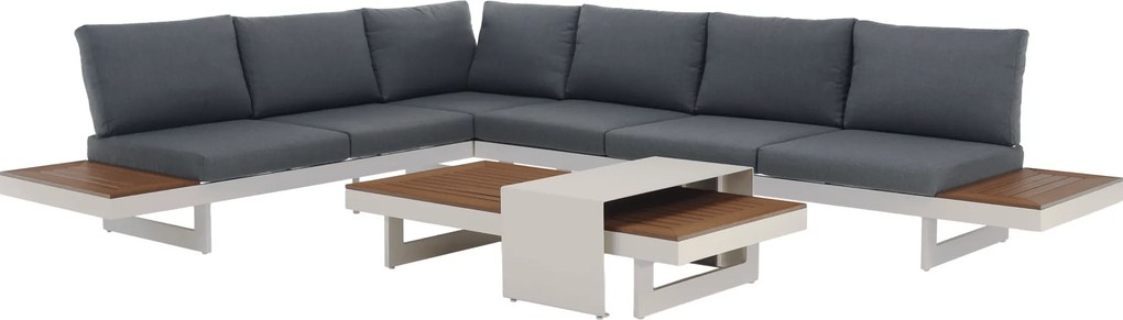 Záhradný set, biela/sivá/dub, hliník, ZOTIKO