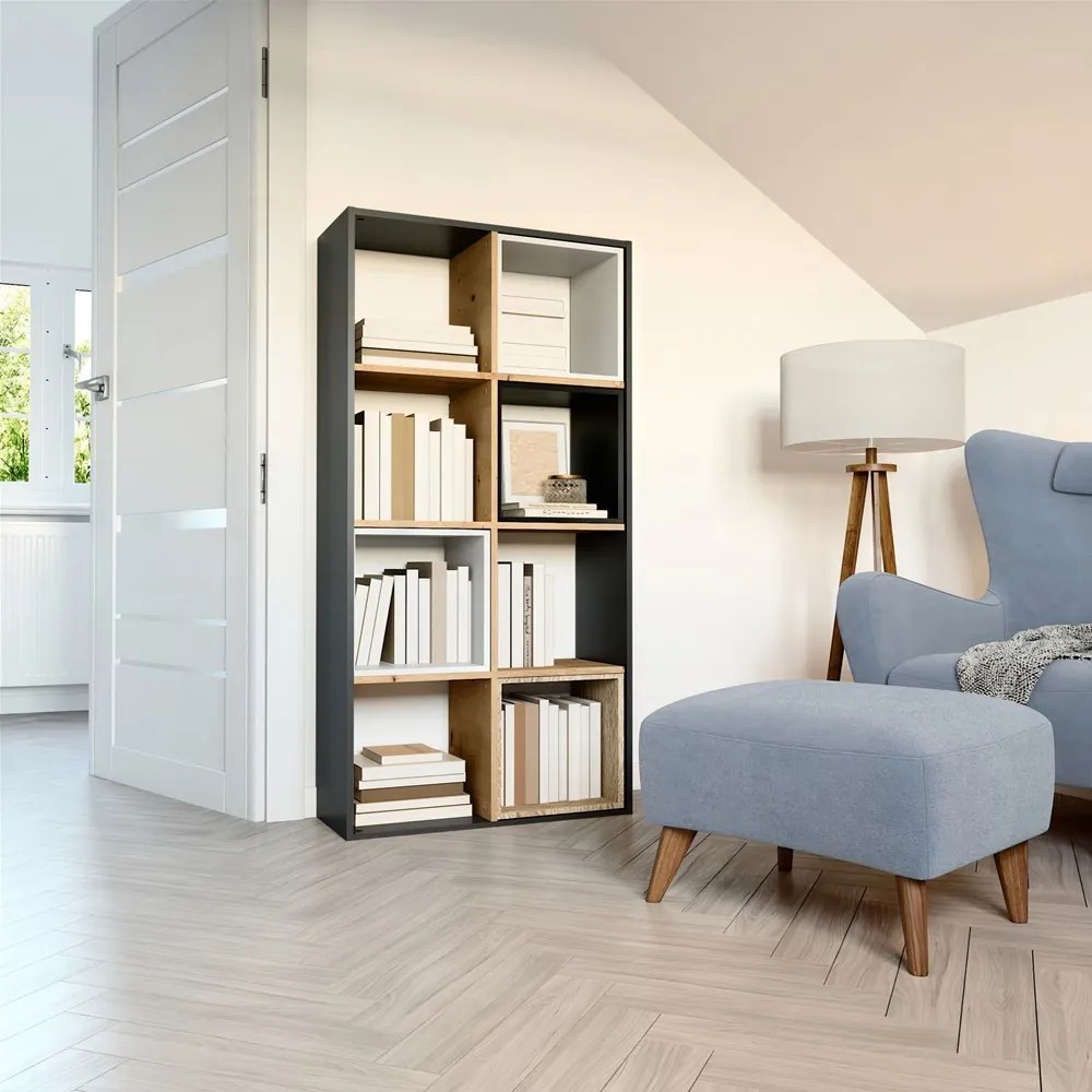 Regál Metros 4 (antracit + dub artisan). Akcia -21%. Vlastná spoľahlivá doprava až k Vám domov. 1132909