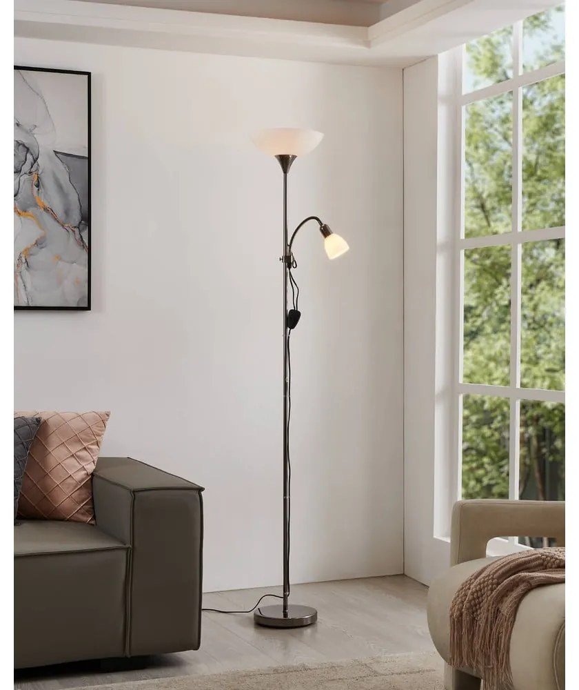 Čierna stojacia lampa so skleneným tienidlom (výška 176,5 cm) UP 2 – EGLO