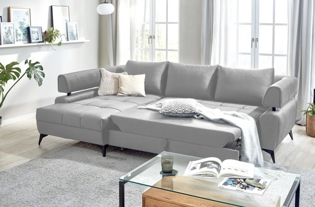 Rohová sedacia súprava Paris, svetlo šedá látka, ľavý roh