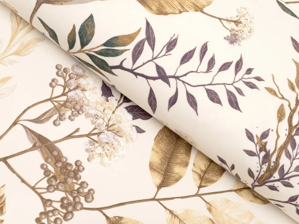 Biante Bavlnený záves Sandra SA-544 Jesenné vetvičky na krémovom 150x210 cm