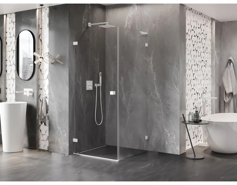 Mexen Lunar-B L, výklopný sprchový kút ľavý 80 x 80 cm, 8mm číre sklo, biely profil, 832L-080-080-20-00-L
