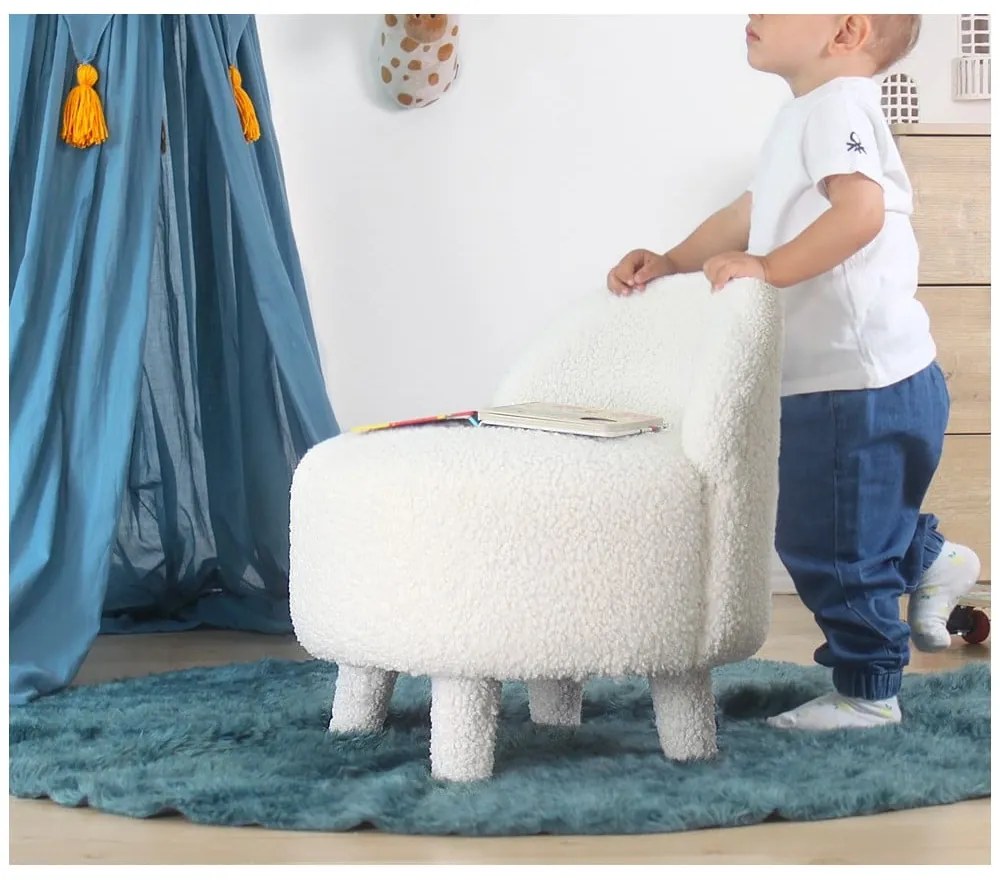 Biele detské kresielko z textílie bouclé Moouv – Artie