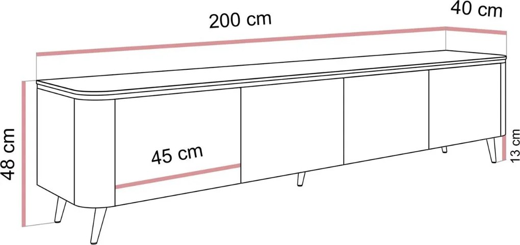 TV STOLÍK JULIEN KAŠMÍR + ZLATÝ LED 200 cm