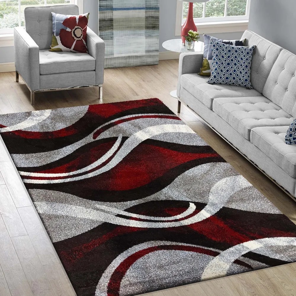 Originálny koberec s abstraktným vzorom v červenošedej farbe Šírka: 80 cm | Dĺžka: 150 cm
