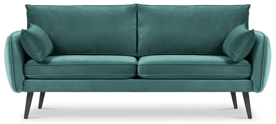 Petrolejovomodrá zamatová pohovka s čiernymi nohami Kooko Home Lento, 198 cm