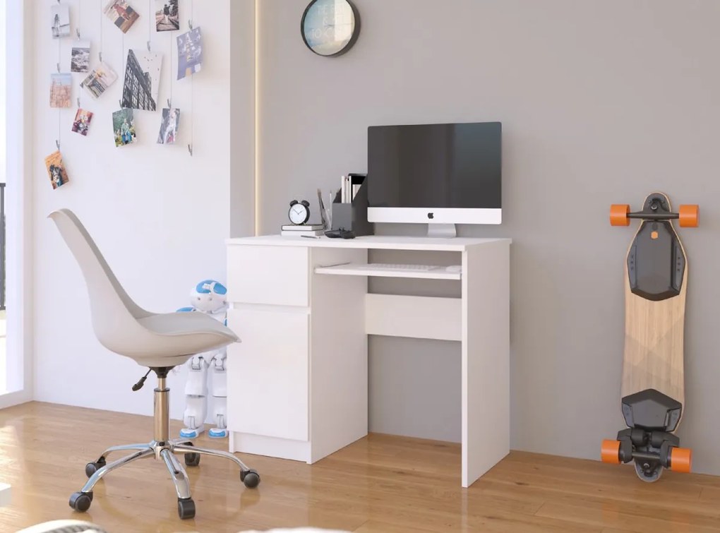 Písací stôl PIKSEL 90 cm biely ľavý