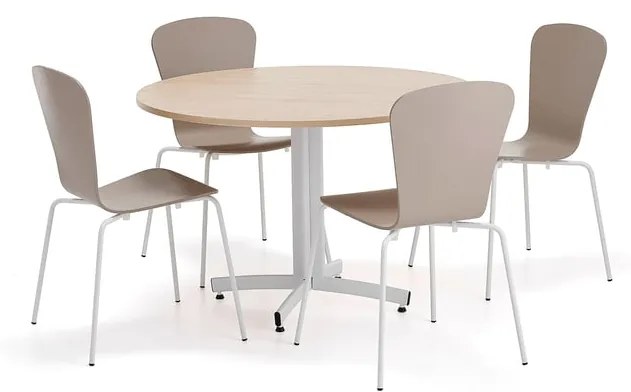 Zostava nábytku SANNA + MILLA, 1 stôl, 4 stoličky, biela/ílová šedá