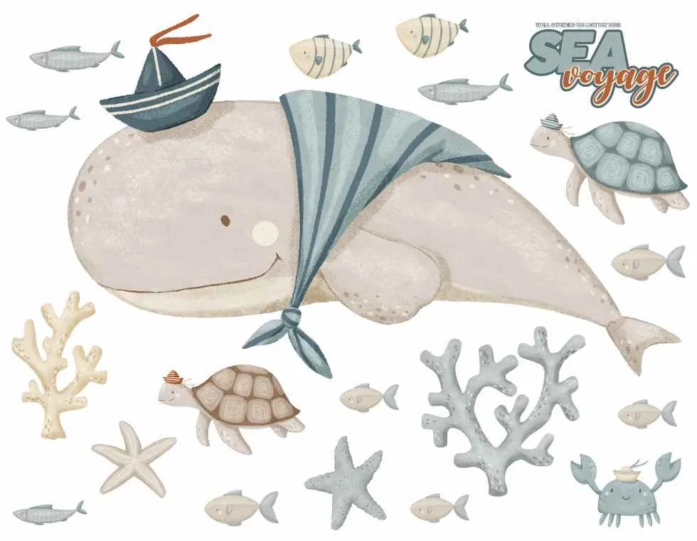 Gario Detská nálepka na stenu Sea voyage - veľryba, koraly, korytnačky a ryby