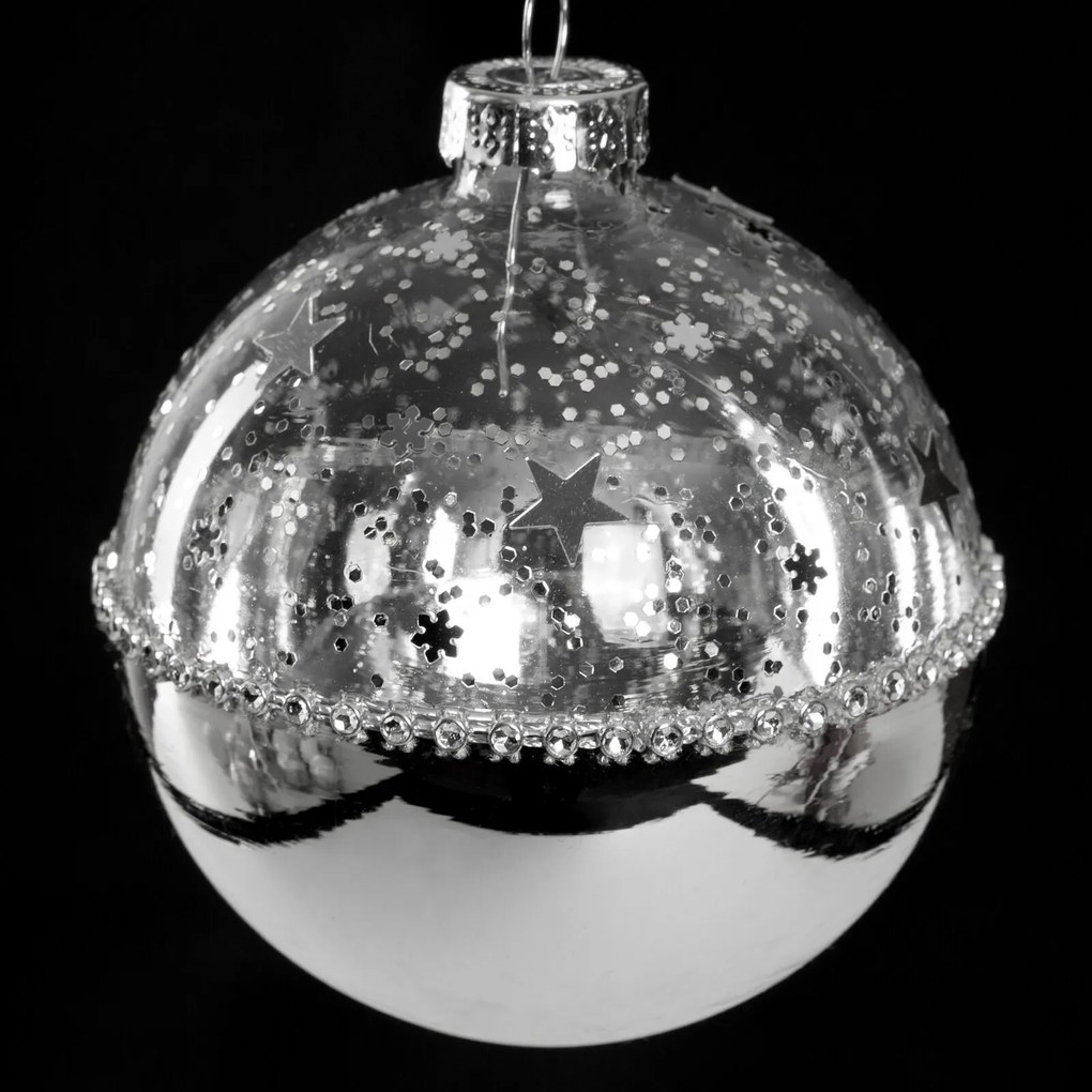 SKLENENÁ VIANOČNÁ BANKA NA STROMČEK SADA 4 KS (FI) 10 CM VZOROVANÁ