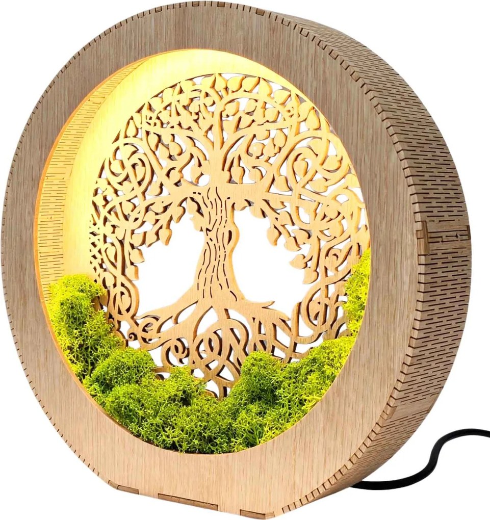 Stolová lampa Strom života s machom | ZIVENA: HDF - Orech 20 cm 4785-115180 LED0610-20-WALNUT