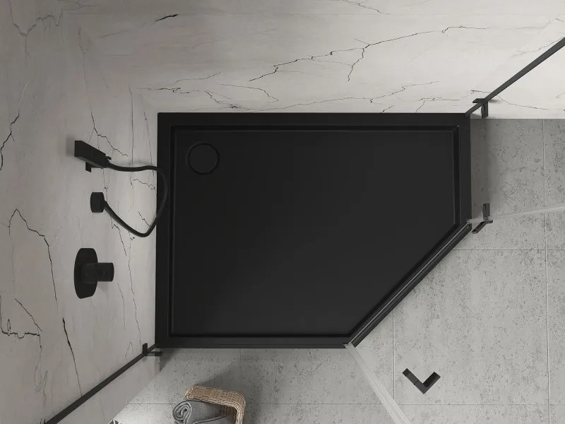 Mexen Flow+, päťuholníková sprchová vanička, ľavá, 90 x 80 cm, čierna matná, 46P708090LH
