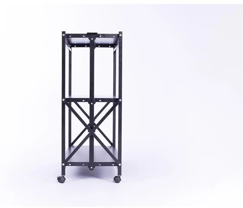 Skladací kovový regál s kolieskami, 1018 x 930 x 405 mm, čierny