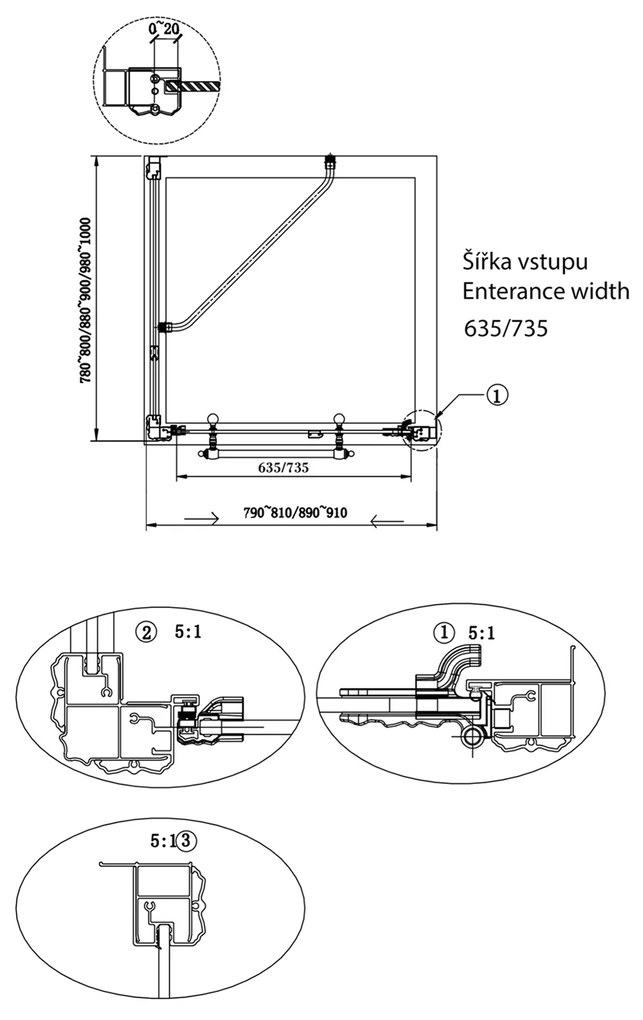 Gelco, ANTIQUE obdĺžniková sprchová zástena 900x800 mm, R varianta, GQ1390RCGQ5680C