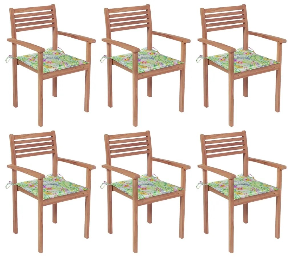 Stohovateľné záhradné stoličky s podložkami 6 ks tíkový masív 3072584
