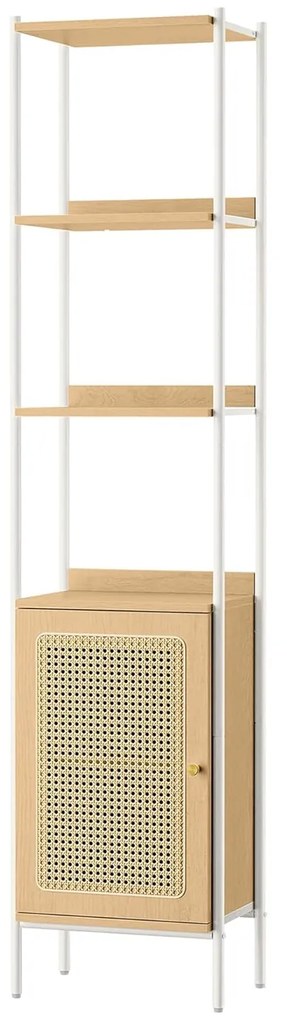 6-úrovňová knižnica, vysoká polica na knihy s dvierkami, farba dub a biela