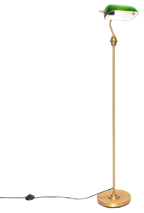 Klasická stojaca lampa na notára bronzová so zeleným sklom - Banker