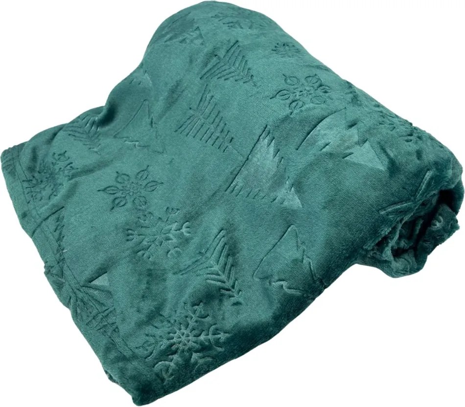 Home Elements Mikroflanelová deka, jacquard vzor Stromčeky, tmavo zelená