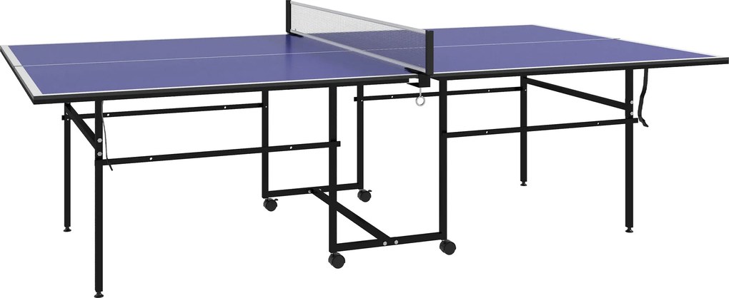TABUĽA NA STOLNÝ TENIS SPORTNOW, skladacia štvrtková tabuľa so súpravou, 2 pálky, 3 loptičky, vonkajší a vnútorný oceľový model, modrá, 274 x 152,5 x