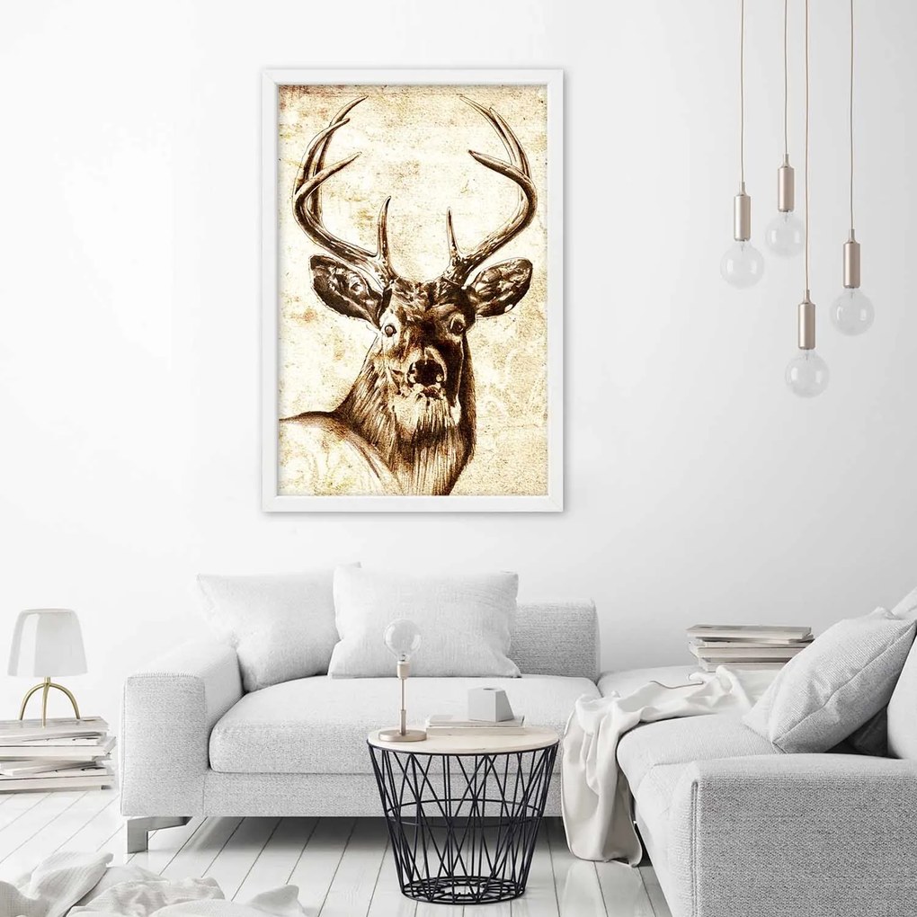 Gario Plagát Jeleň s veľkými parohmi ako ručne maľovaný Farba rámu: Bez rámu, Rozmery: 40 x 60 cm