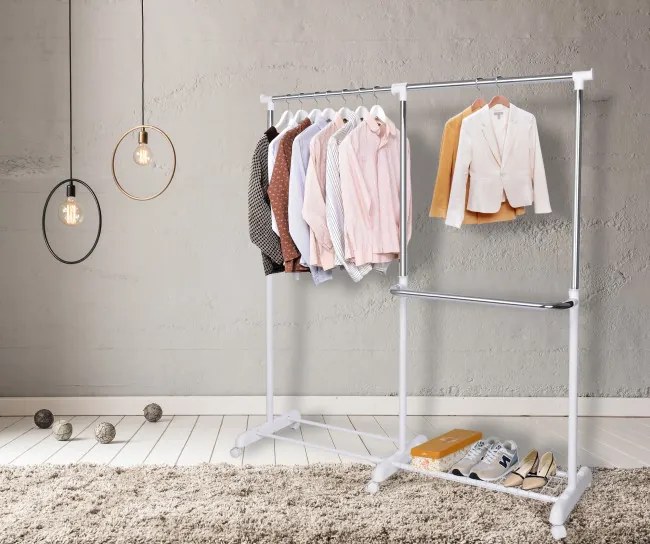 Vešiak RUFO na kolieskach, biely