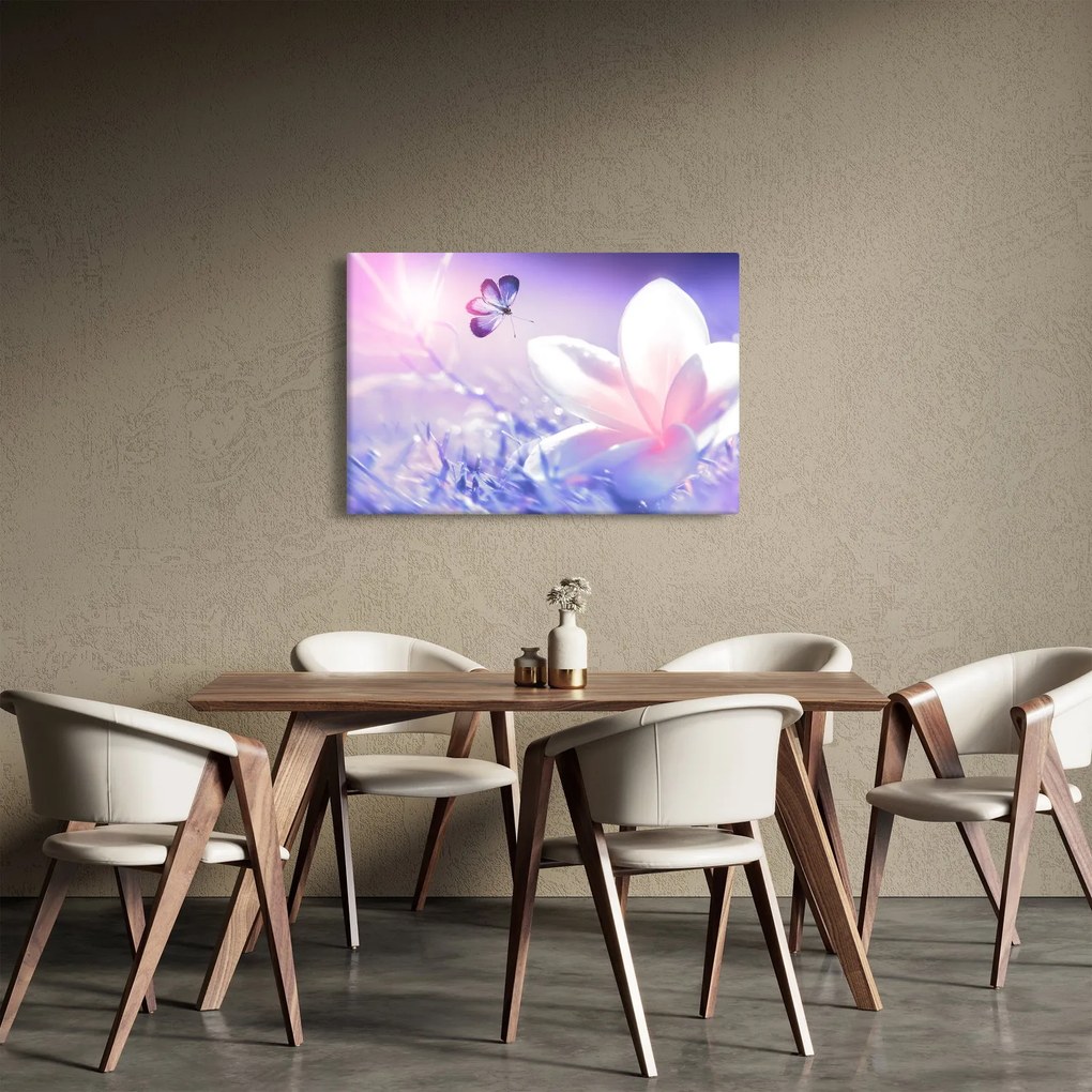 Obraz - Motýľ prilietajúci na kvet (90x60 cm)