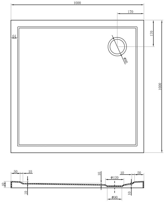 Mexen Flow, štvorcová sprchová vanička slim 100 x 100 cm, biela lesklá, 46S101010