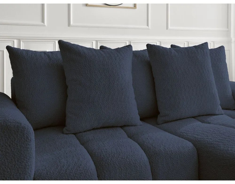 Modrá rozkladacia/s úložným priestorom rohová pohovka z textílie buklé (pravý roh/s leňoškou) Roxelane – Bobochic Paris