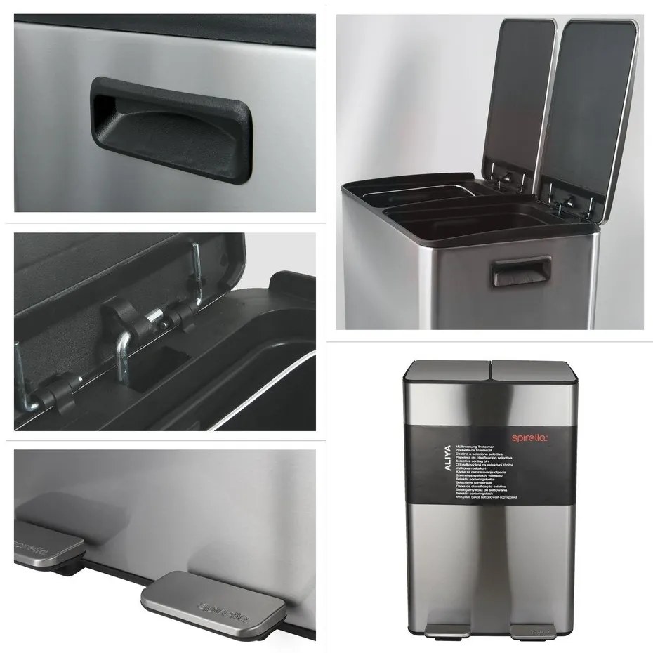 Oceľový odpadkový kôš 2x30 l na triedený odpad/nášľapný v matne striebornej farbe Aliya – Spirella